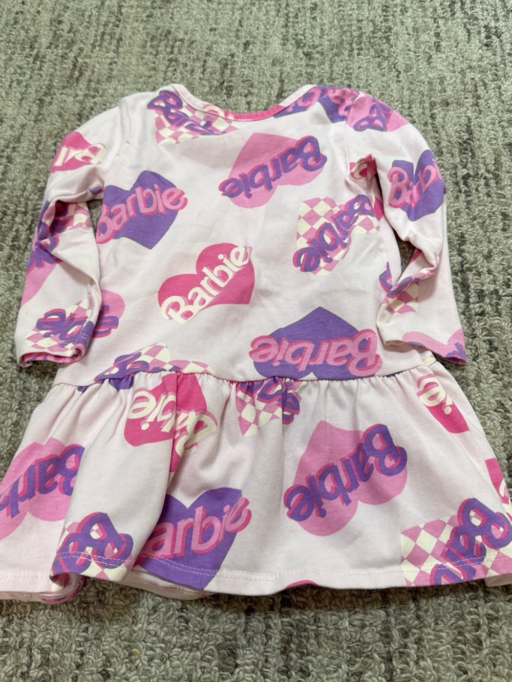 Barbie Pink, Purple & Cream Heart Logo Long Sleeve Dress